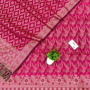 Dark Pink Yoga Jaal Cotton Silk Banarasi Suit