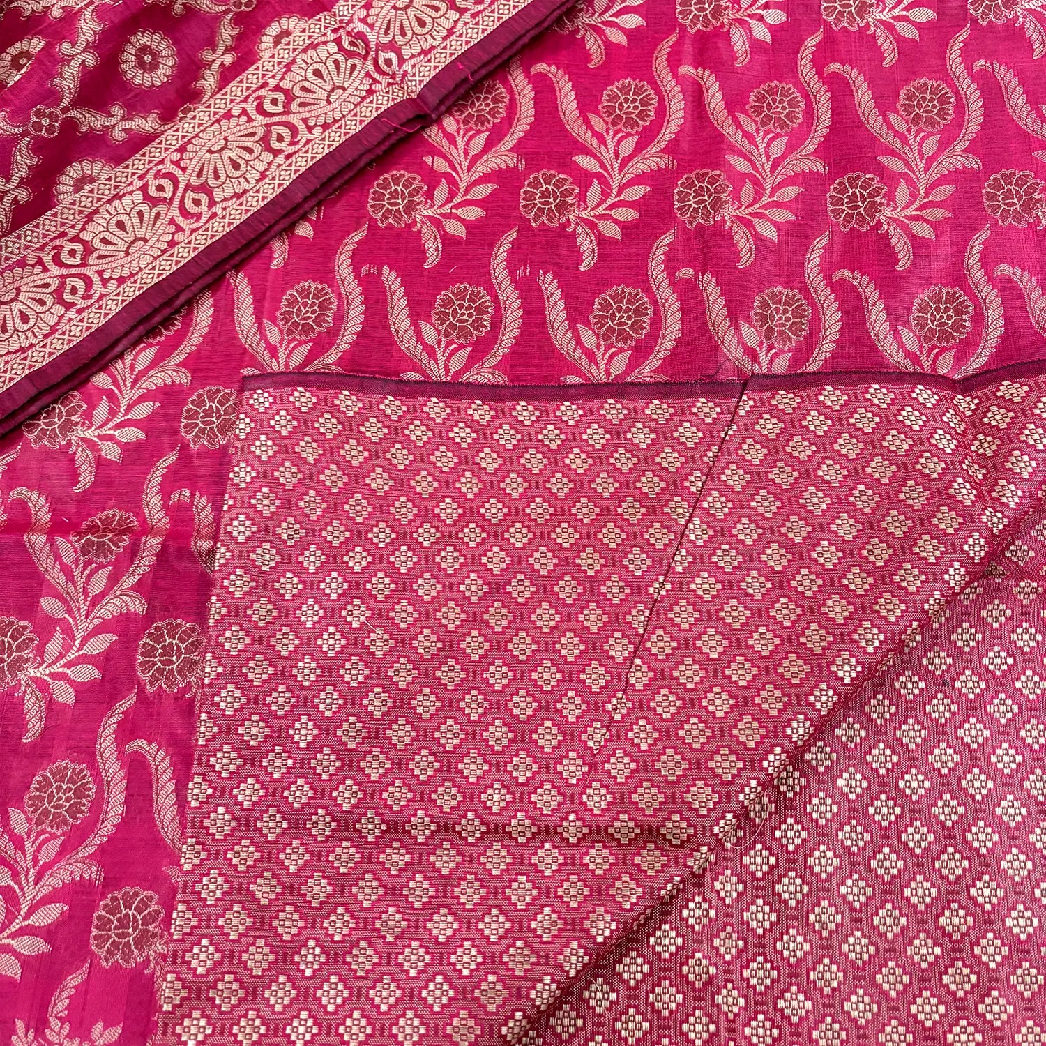 Dark Pink Yoga Jaal Cotton Silk Banarasi Suit