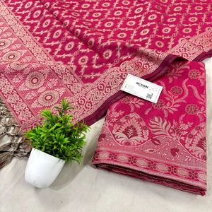 Dark Pink Yoga Jaal Cotton Silk Banarasi Suit