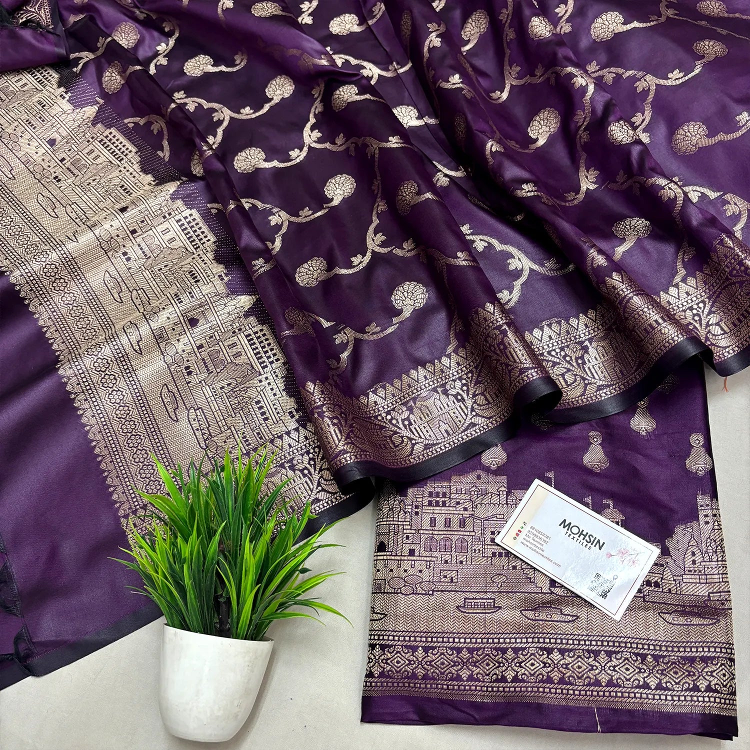 Dark Purple Assi Ghat Aarti Semi Katan Silk Banarasi Suit