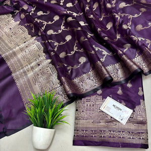Dark Purple Assi Ghat Aarti Semi Katan Silk Banarasi Suit
