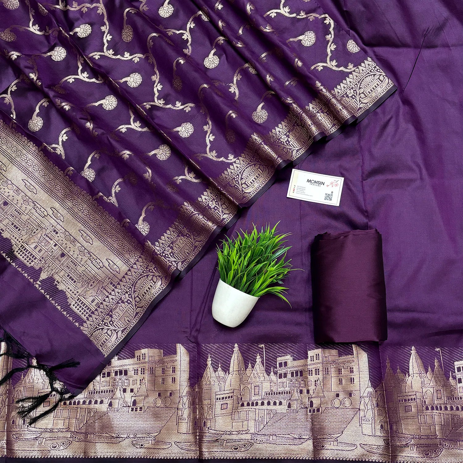 Dark Purple Assi Ghat Plain Semi Katan Silk Banarasi Suit