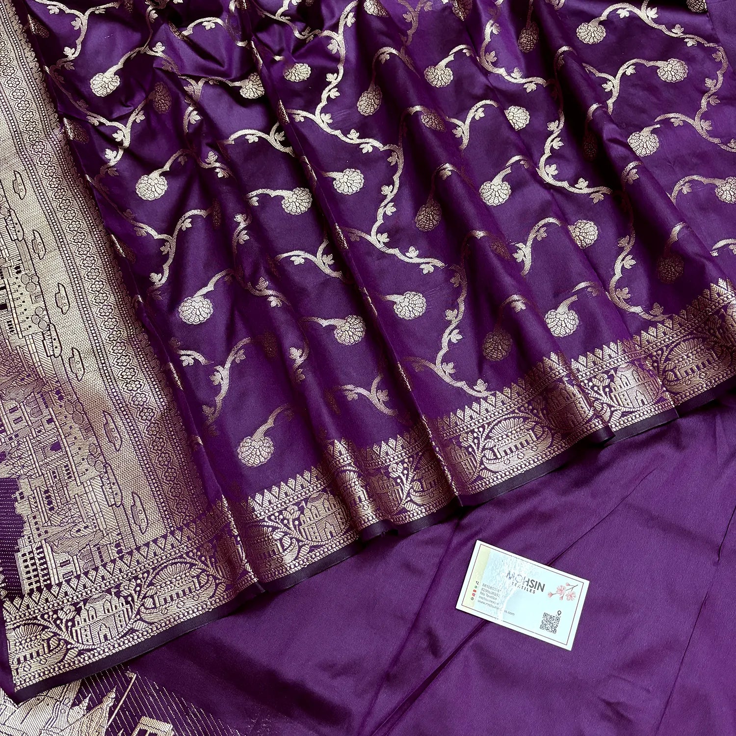 Dark Purple Assi Ghat Plain Semi Katan Silk Banarasi Suit
