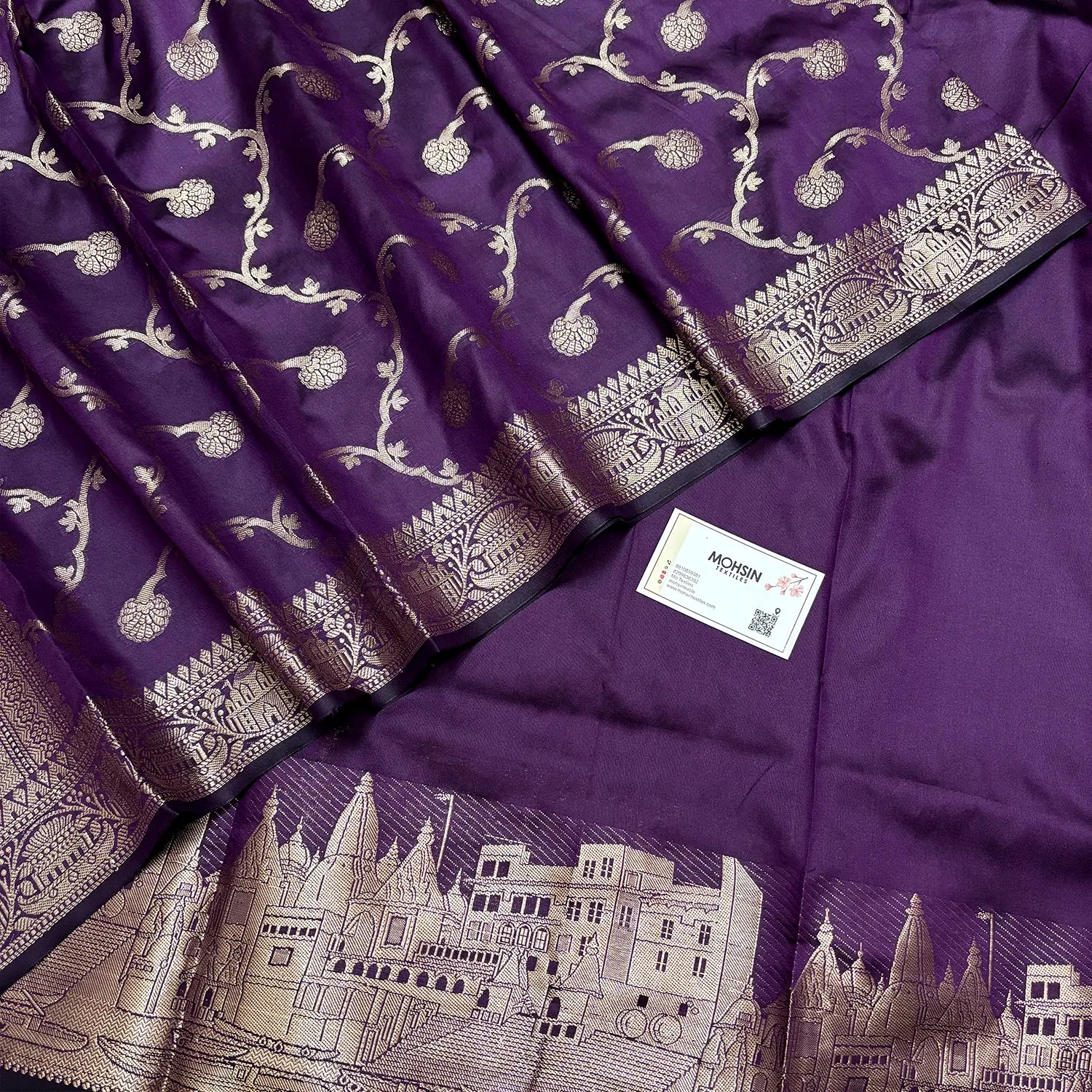 Dark Purple Assi Ghat Plain Semi Katan Silk Banarasi Suit