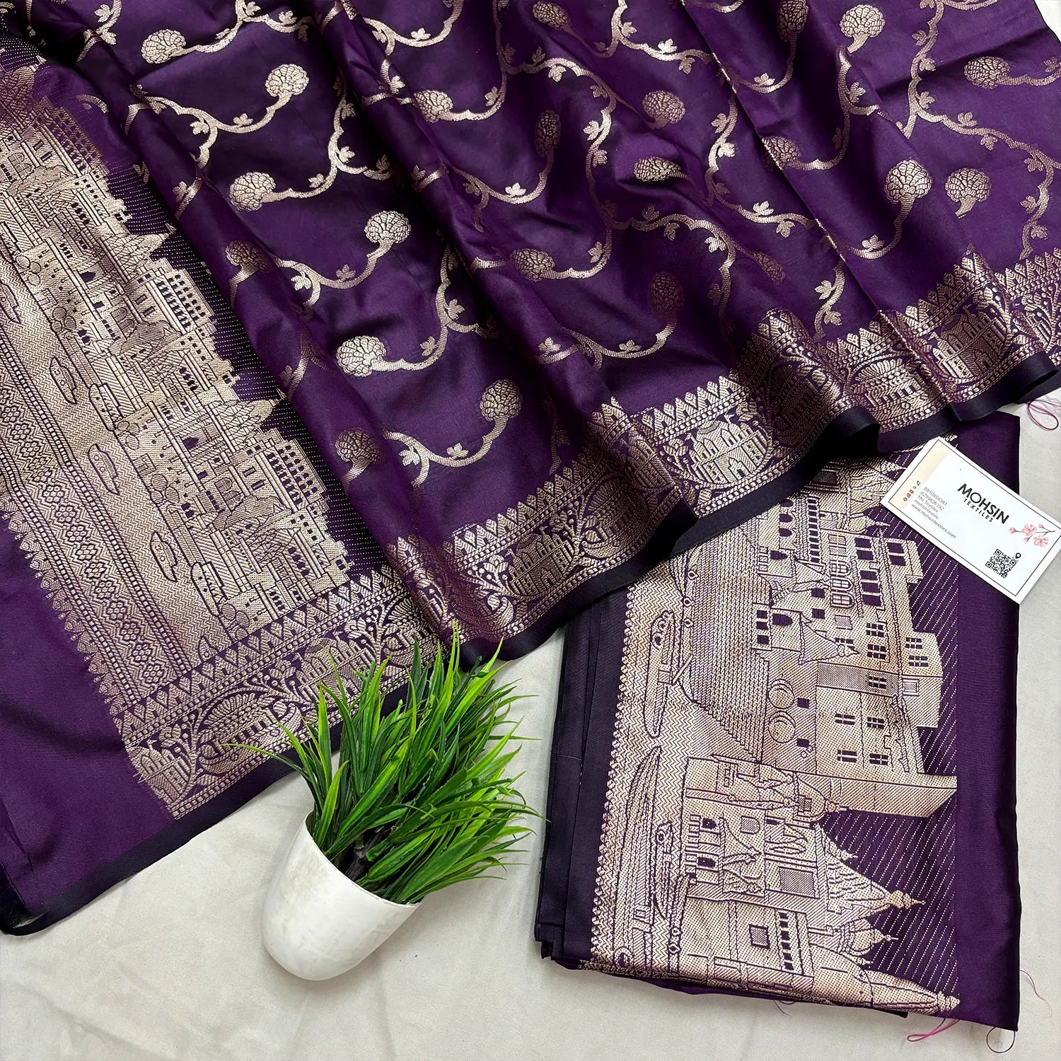 Dark Purple Assi Ghat Plain Semi Katan Silk Banarasi Suit