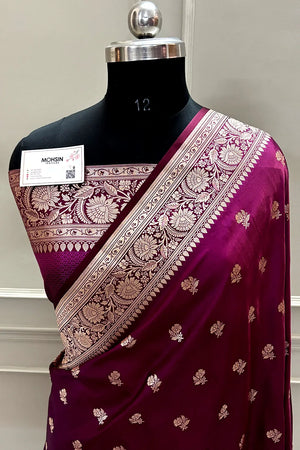 Dark Purple Chaman Buti Katan Mashru Silk Banarasi Saree