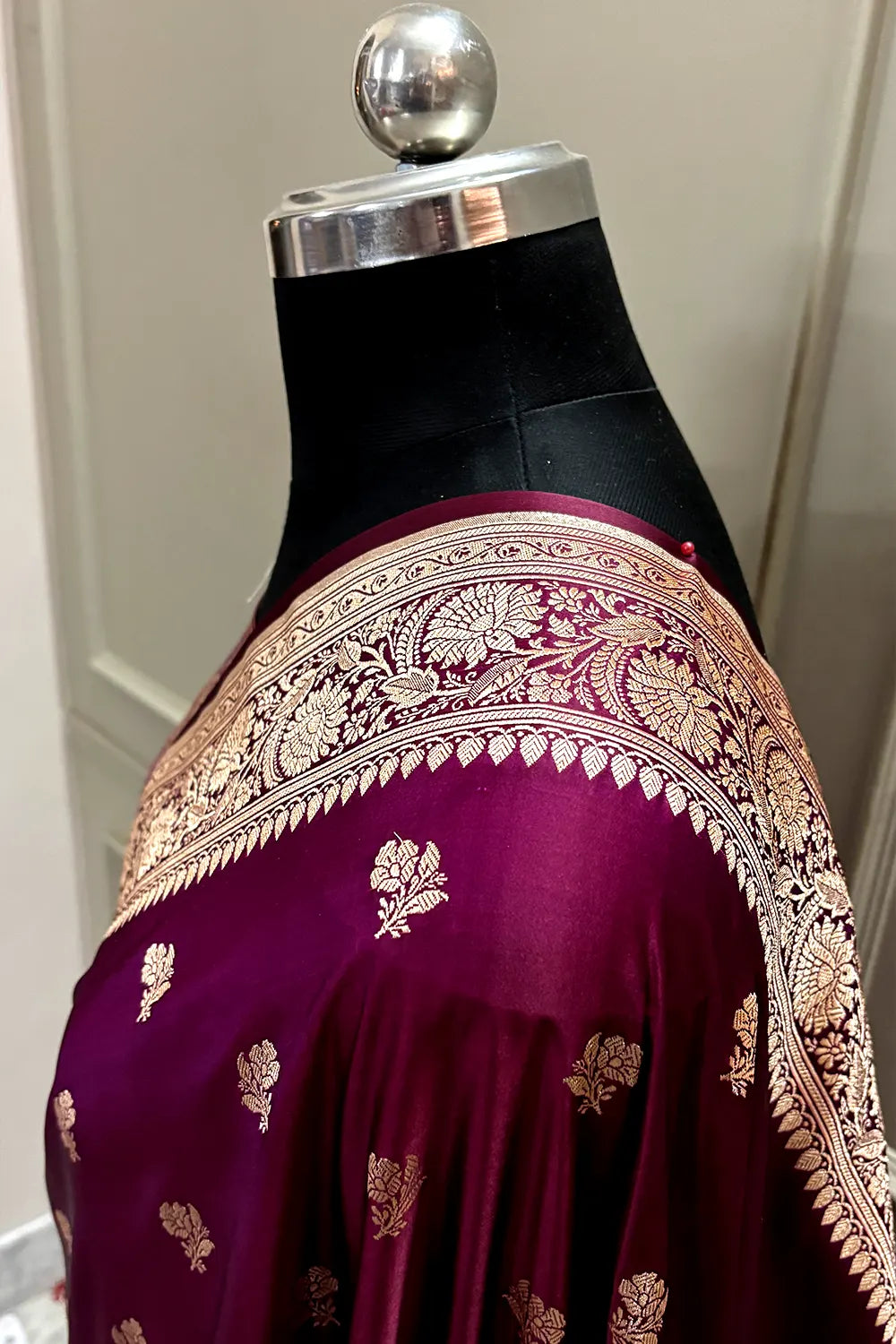 Dark Purple Chaman Buti Katan Mashru Silk Banarasi Saree