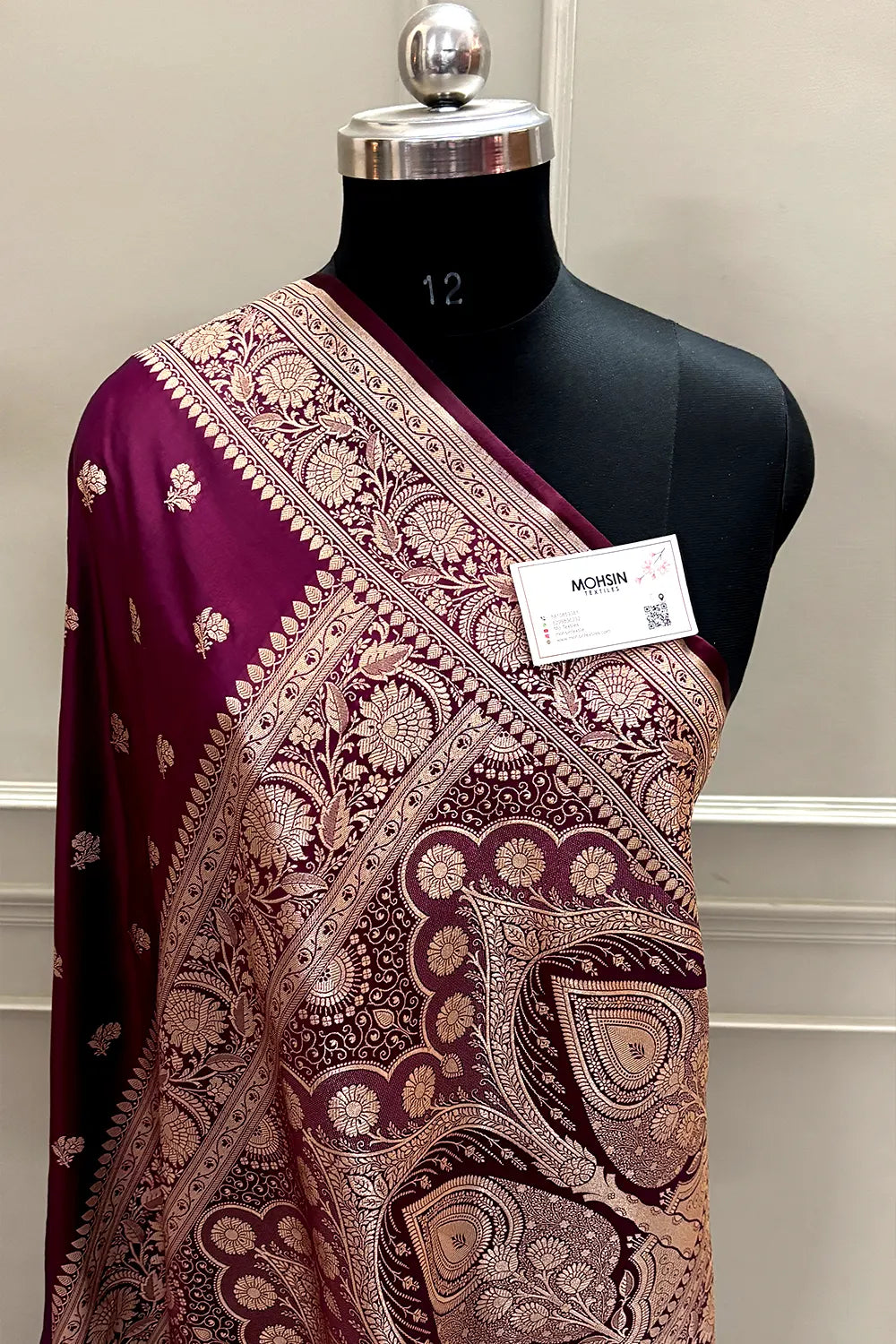 Dark Purple Chaman Buti Katan Mashru Silk Banarasi Saree