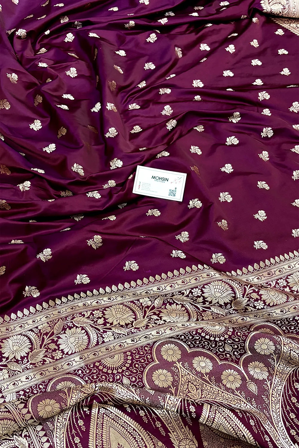 Dark Purple Chaman Buti Katan Mashru Silk Banarasi Saree