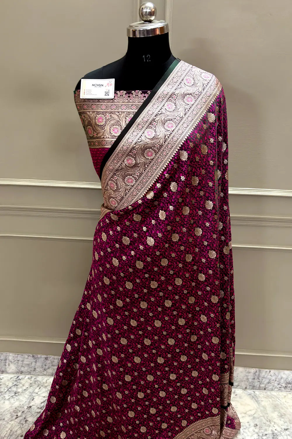 Dark Purple Chunni Munni Buti Katan Mashru Silk Banarasi Saree