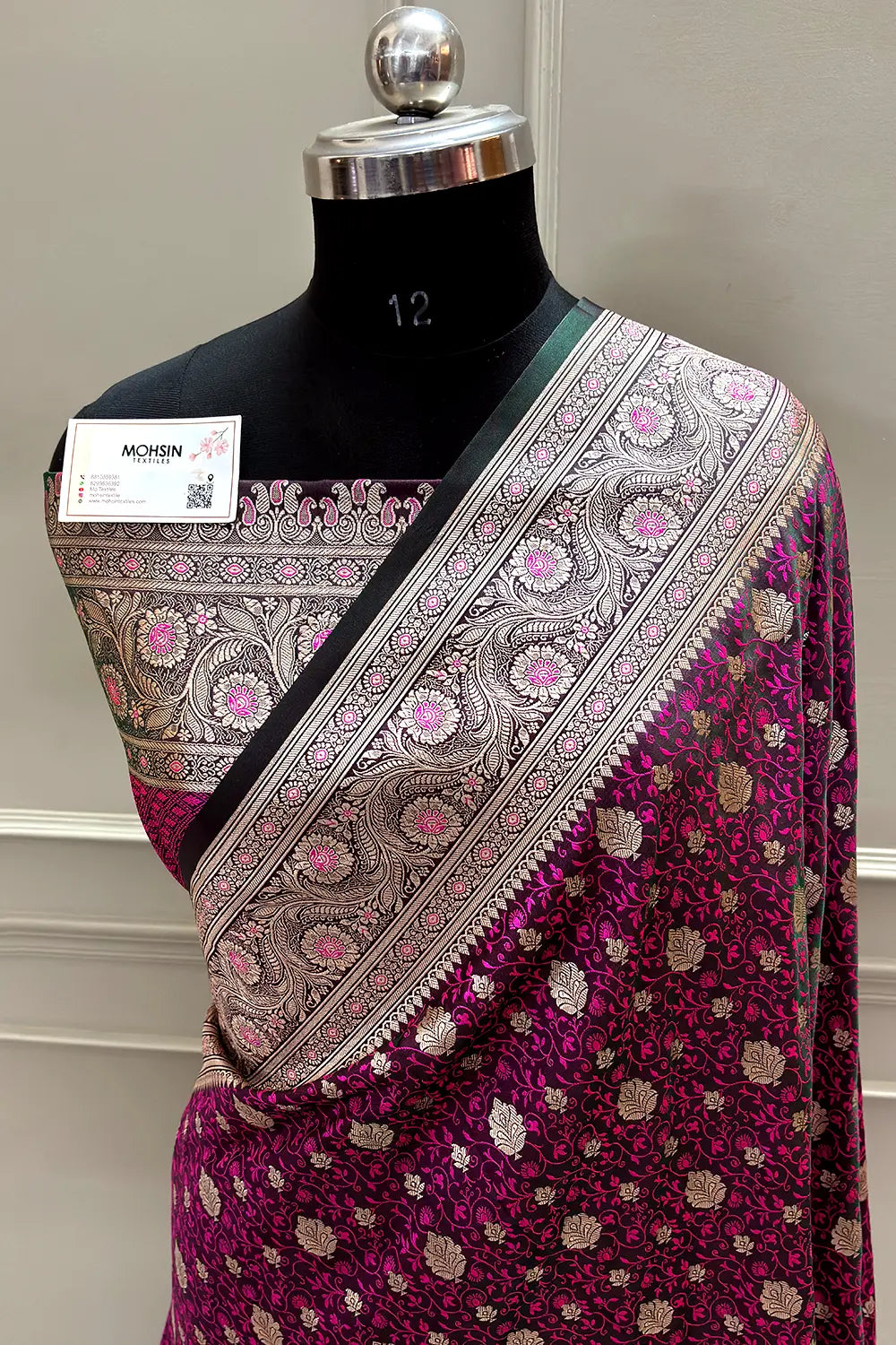 Dark Purple Chunni Munni Buti Katan Mashru Silk Banarasi Saree