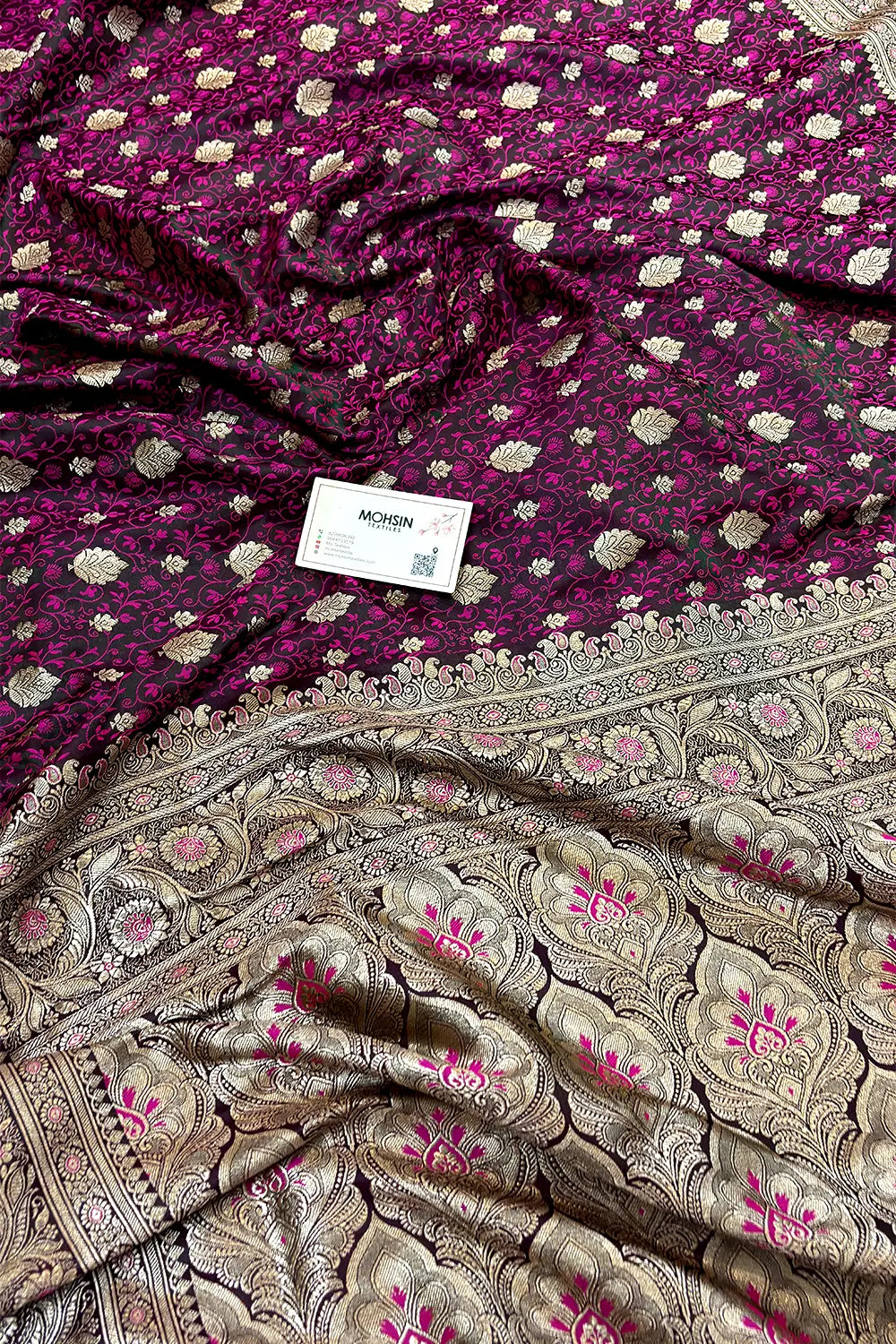 Dark Purple Chunni Munni Buti Katan Mashru Silk Banarasi Saree
