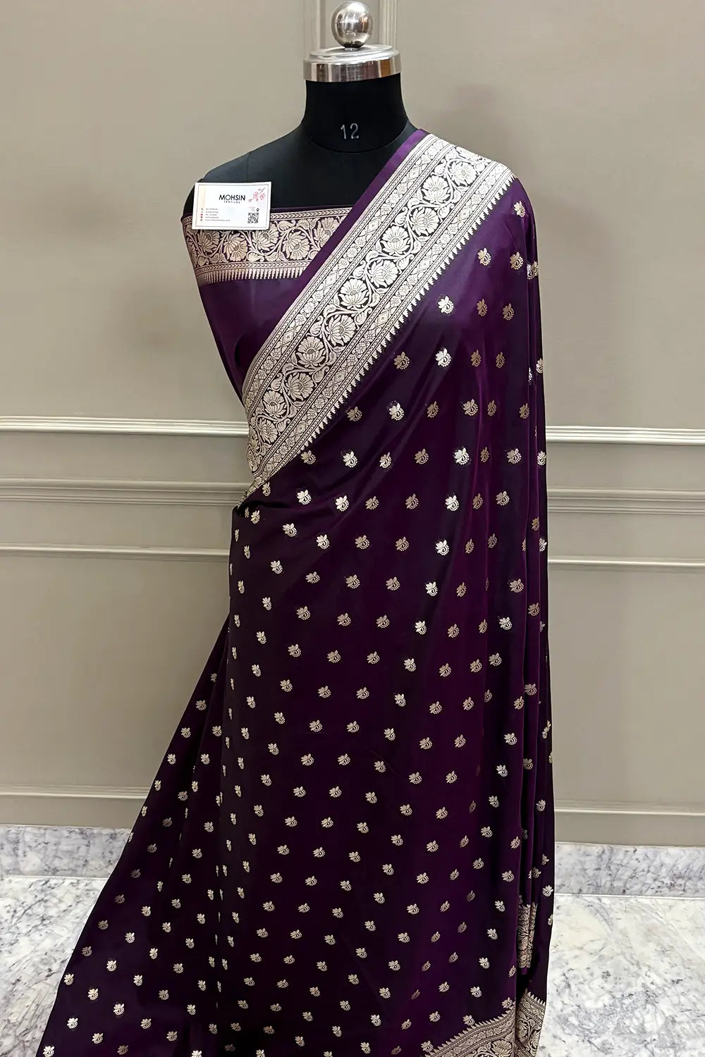 Dark Purple Ghonga Buti Katan Silk Banarasi Saree