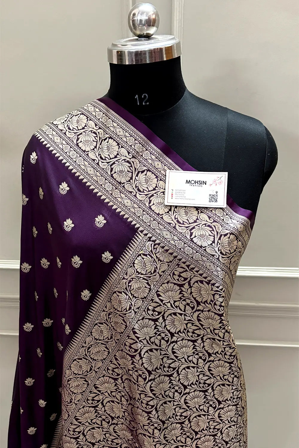 Dark Purple Ghonga Buti Katan Silk Banarasi Saree