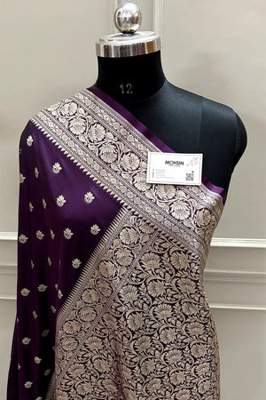 Dark Purple Ghonga Buti Katan Silk Banarasi Saree
