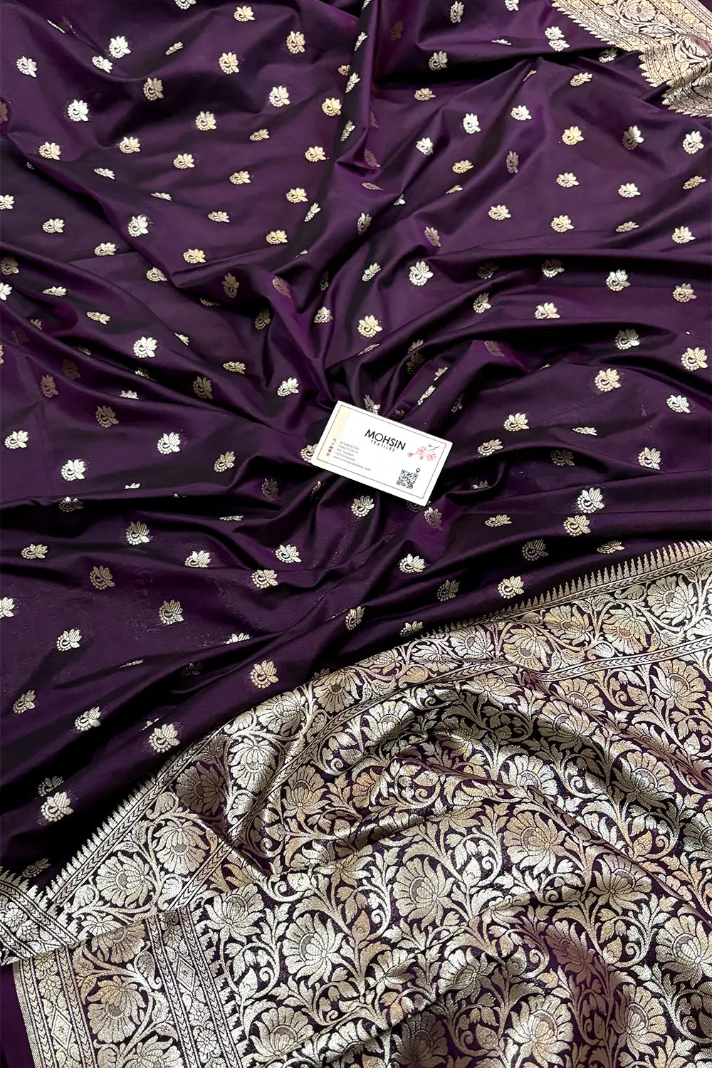Dark Purple Ghonga Buti Katan Silk Banarasi Saree