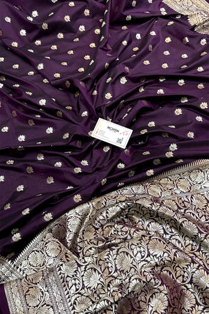Dark Purple Ghonga Buti Katan Silk Banarasi Saree