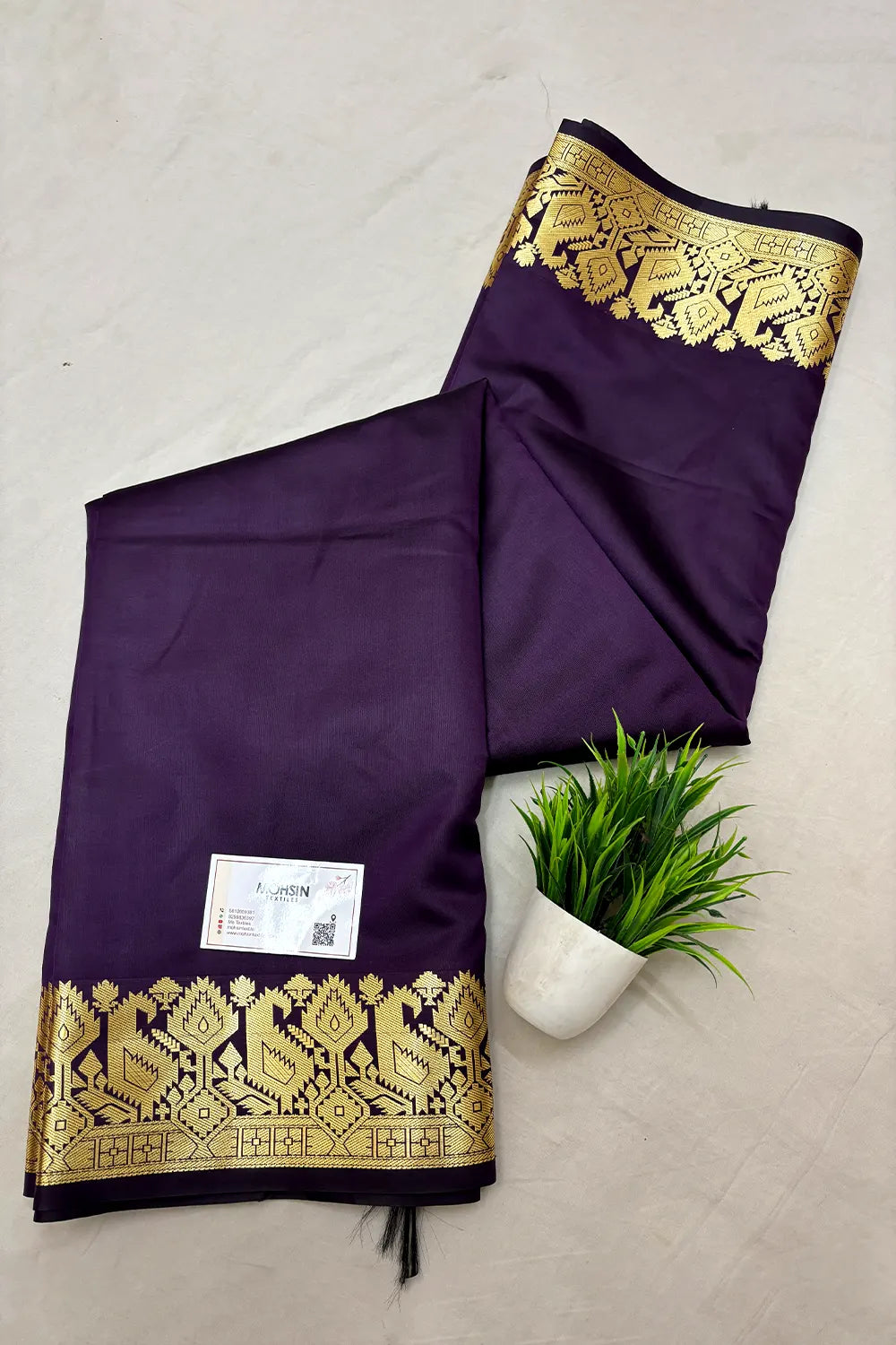Dark Purple Plain Semi Katan Silk Banarasi Saree