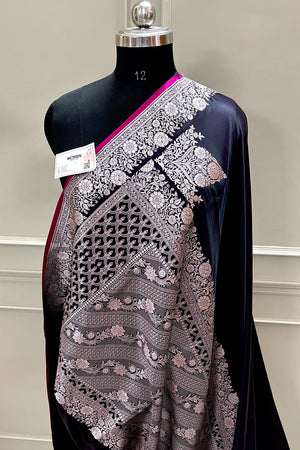 Dark Purple Plain Zari Border Katan Silk Banarasi Saree