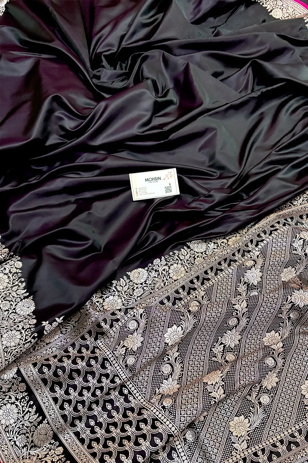 Dark Purple Plain Zari Border Katan Silk Banarasi Saree