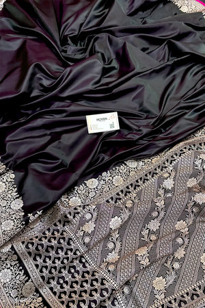 Dark Purple Plain Zari Border Katan Silk Banarasi Saree