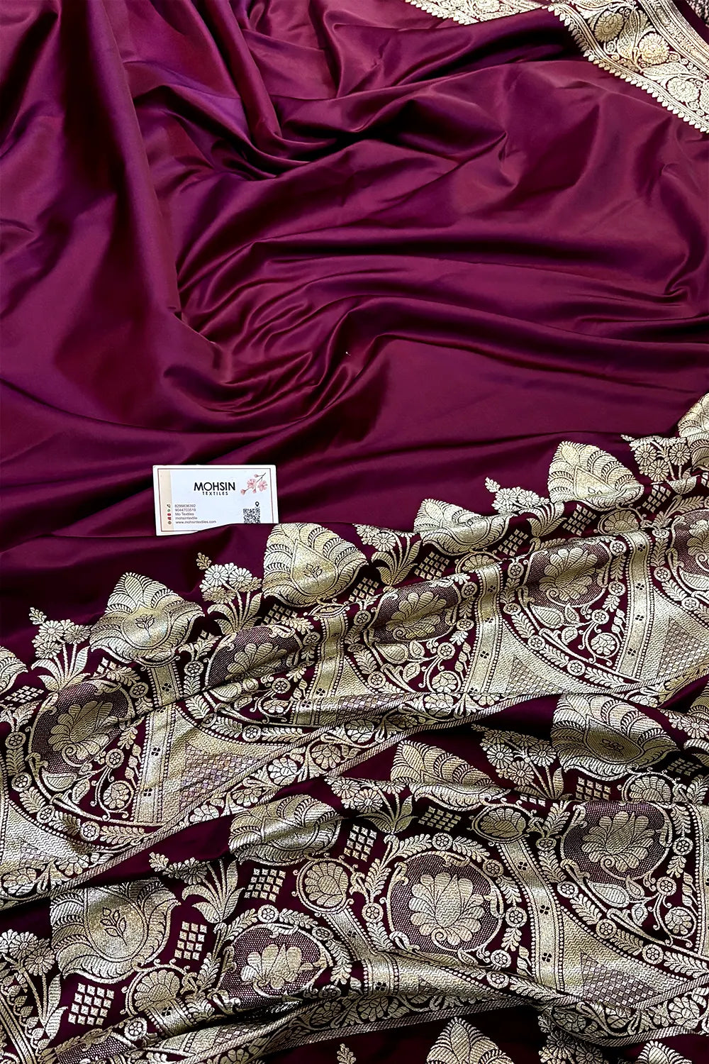 Dark Purple Royal Plain Katan Satin Silk Banarasi Saree