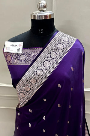 Dark Purple Zari Katan Silk Banarasi Saree