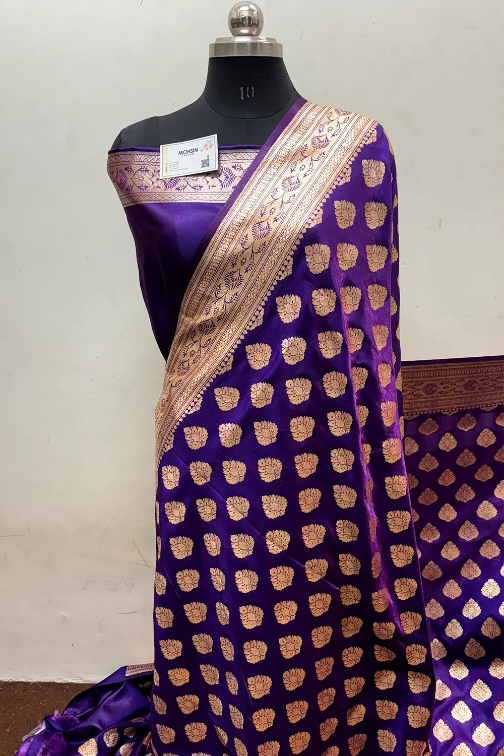 Dark Purple Zari Satin Silk Banarasi Saree