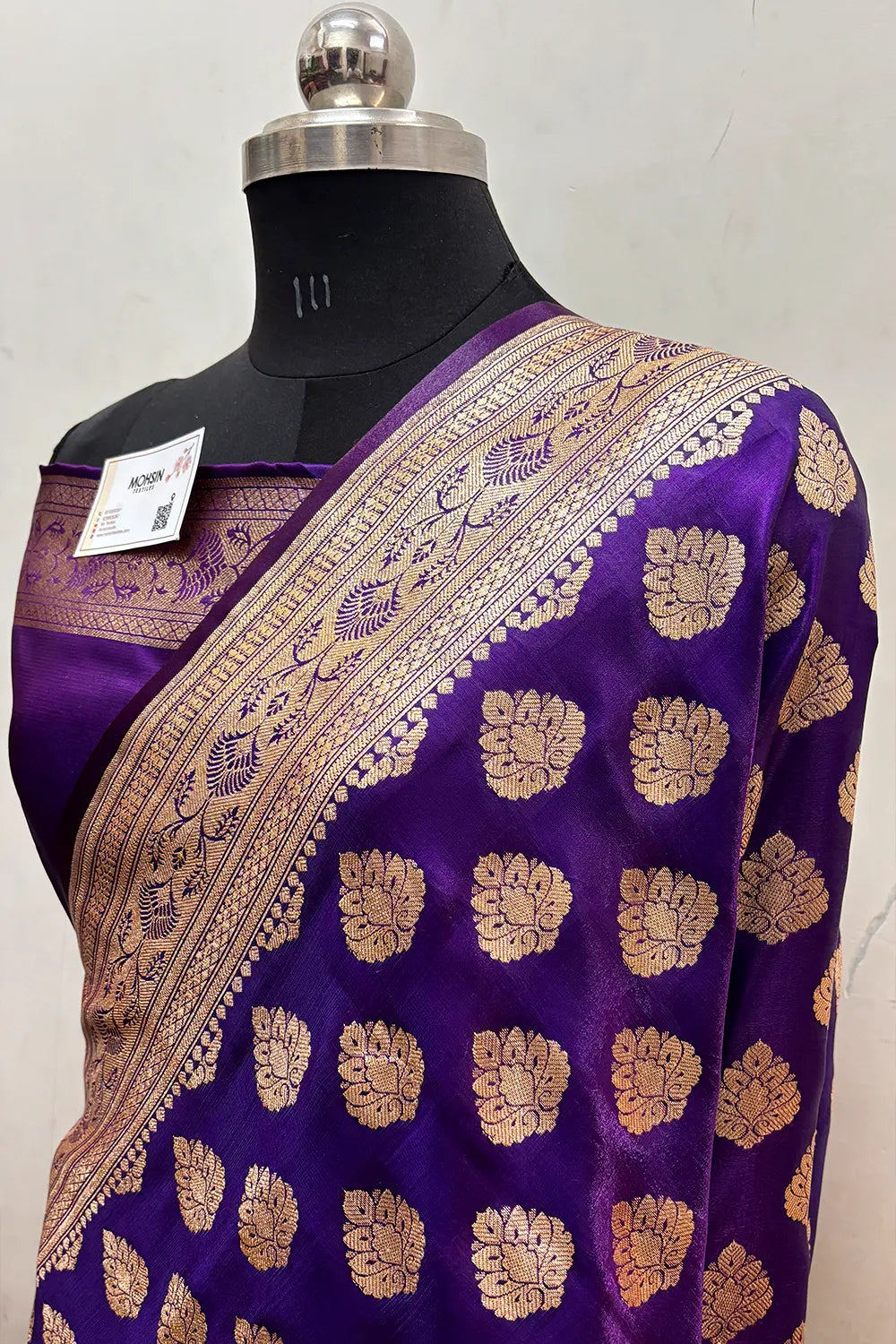 Dark Purple Zari Satin Silk Banarasi Saree