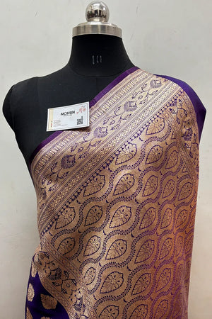 Dark Purple Zari Satin Silk Banarasi Saree