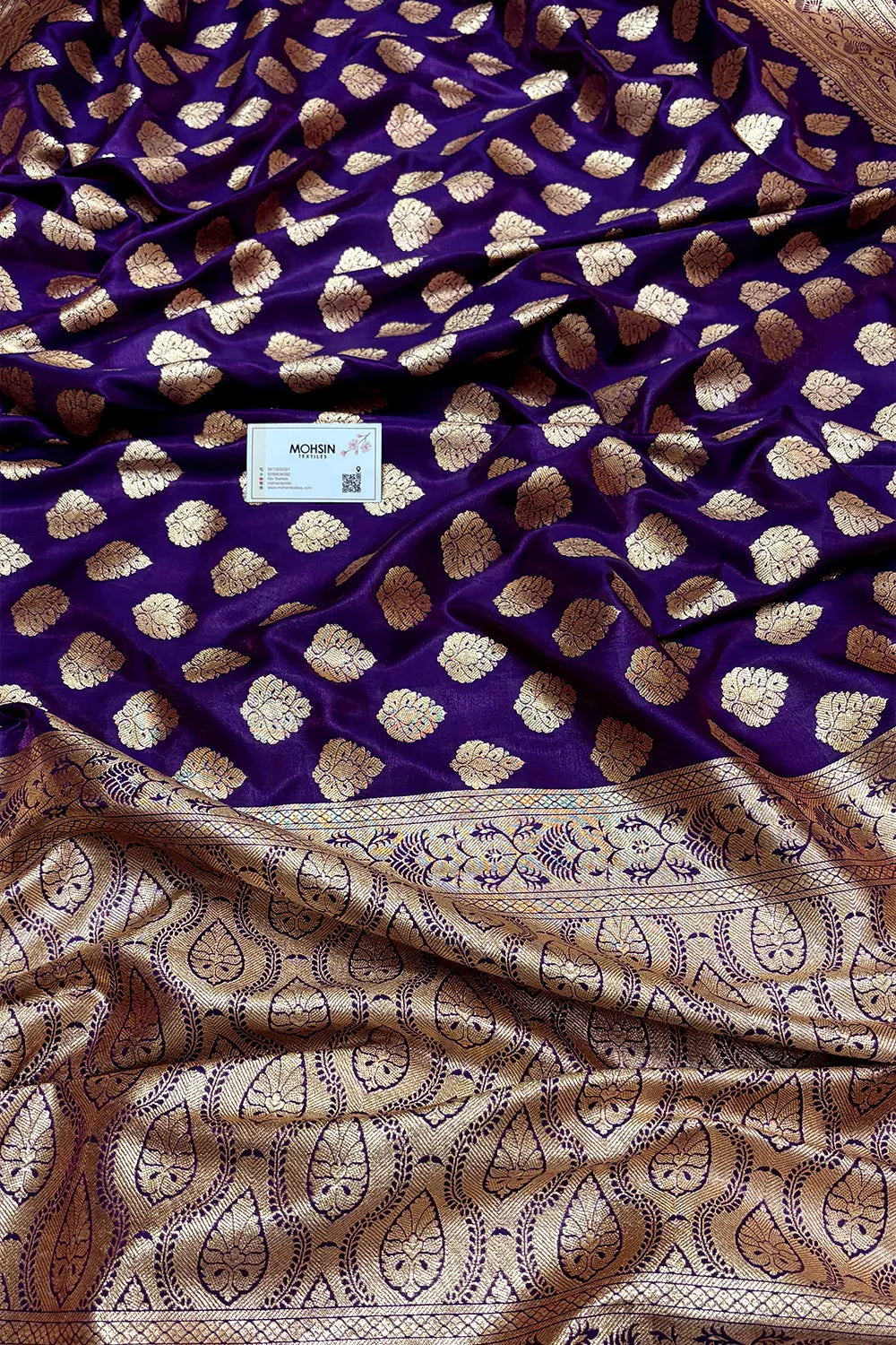 Dark Purple Zari Satin Silk Banarasi Saree