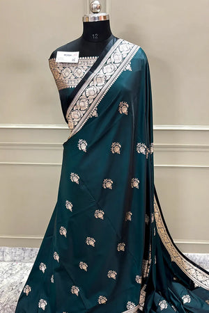 Dark Teal Kohinoor Buti Katan Silk Banarasi Saree