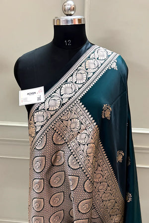 Dark Teal Kohinoor Buti Katan Silk Banarasi Saree
