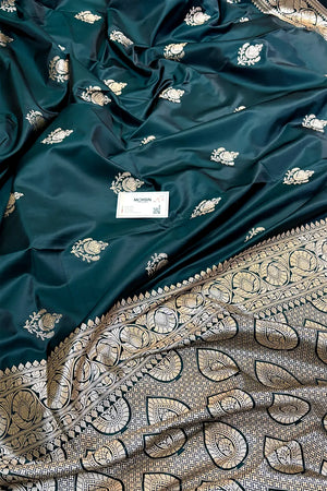 Dark Teal Kohinoor Buti Katan Silk Banarasi Saree