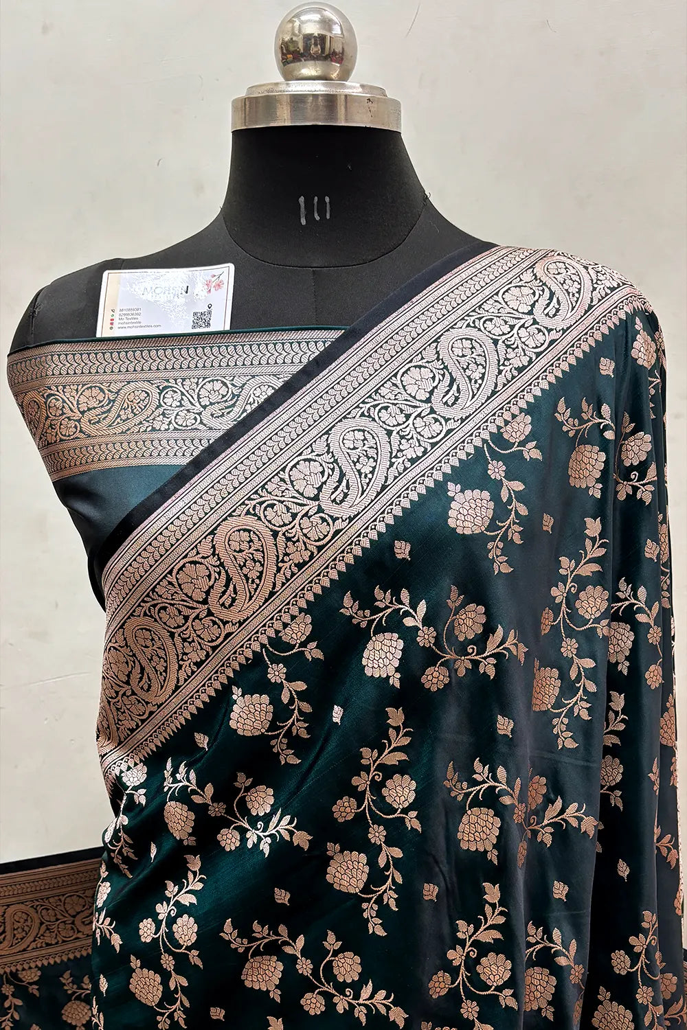Dark Teal Nafis Jaal Katan Silk Banarasi Saree