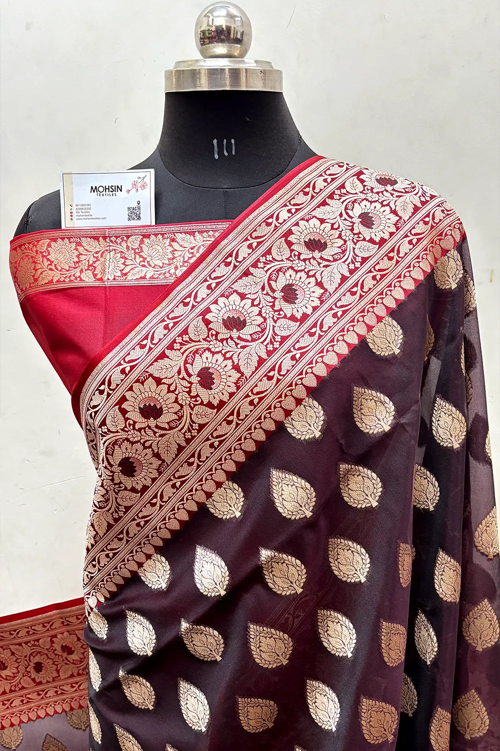 Dark Wine and Red Organza Silk Banarasi Saree