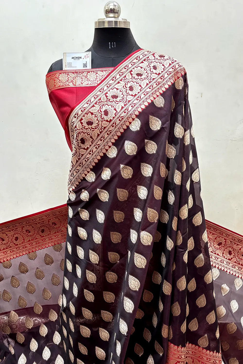 Dark Wine and Red Organza Silk Banarasi Saree