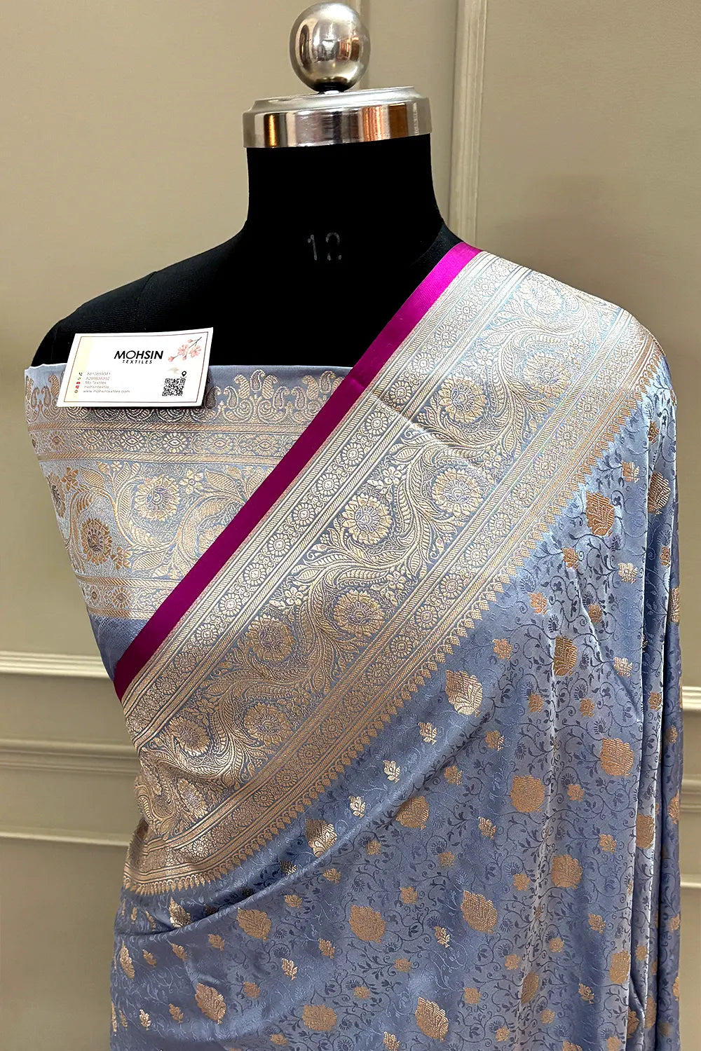 Dusty Blue Chunni Munni Katan Silk Banarasi Saree
