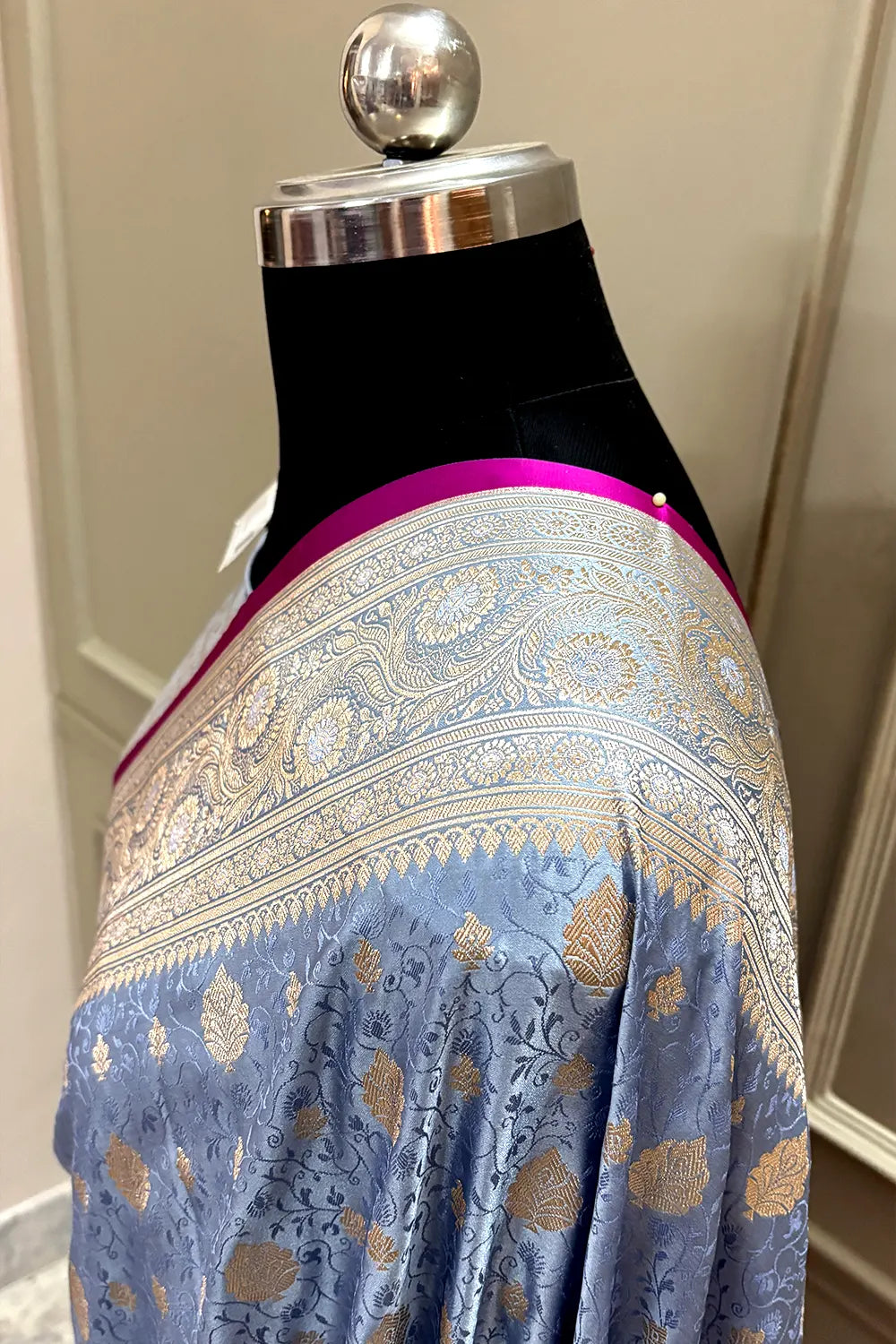 Dusty Blue Chunni Munni Katan Silk Banarasi Saree