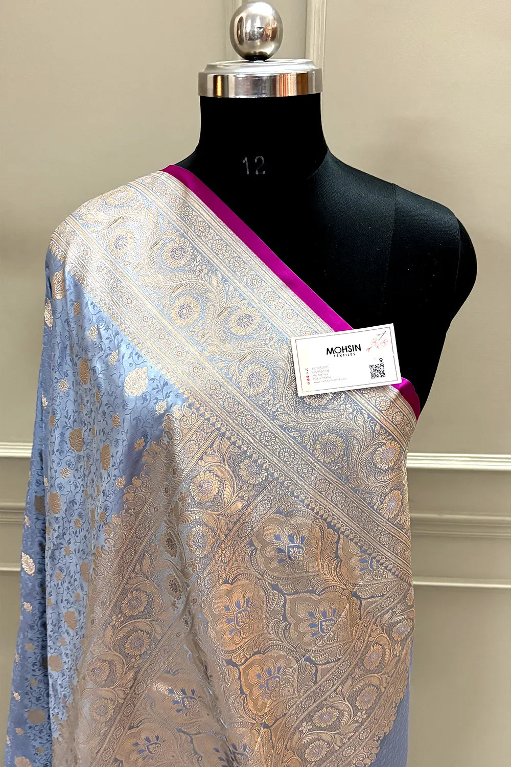 Dusty Blue Chunni Munni Katan Silk Banarasi Saree