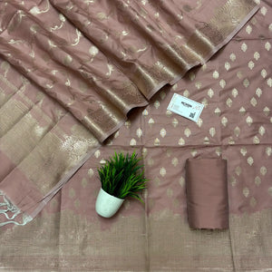 Dusty Mauve Assi Ghat Mandir Semi Katan Silk Banarasi Suit