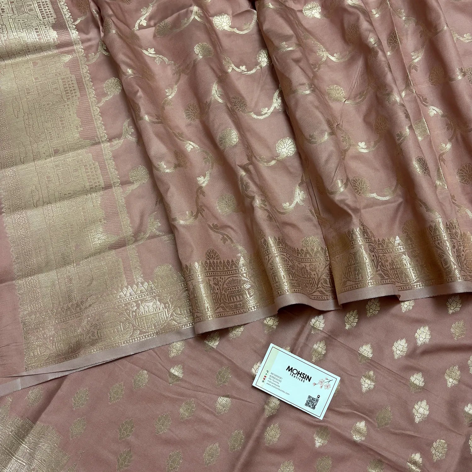Dusty Mauve Assi Ghat Mandir Semi Katan Silk Banarasi Suit