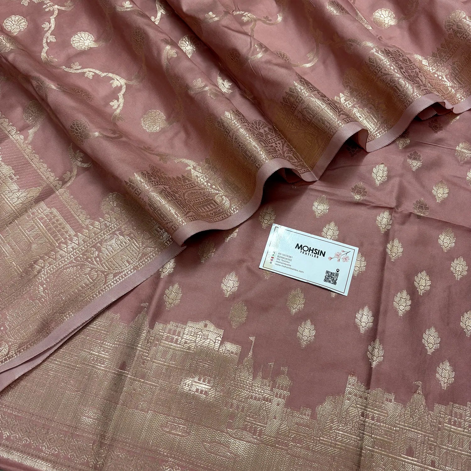 Dusty Mauve Assi Ghat Mandir Semi Katan Silk Banarasi Suit