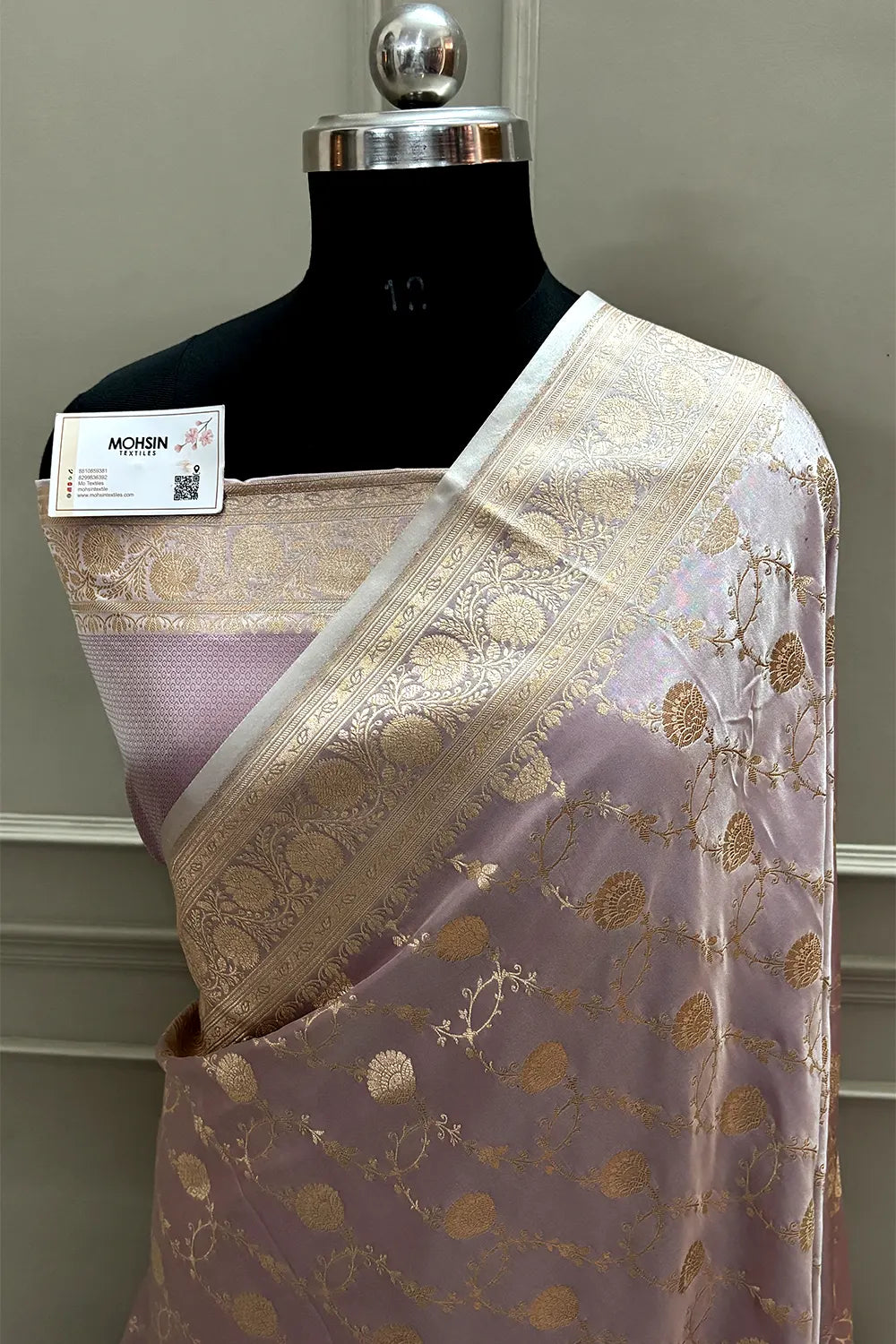 Dusty Mauve Ropeway Jaal Katan Mashru Silk Banarasi Saree