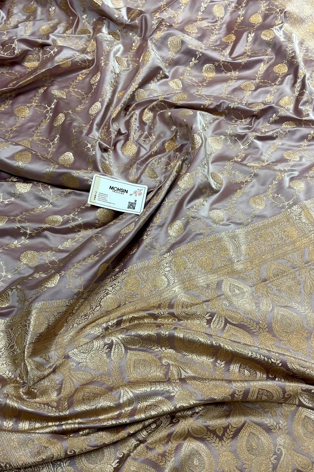 Dusty Mauve Ropeway Jaal Katan Mashru Silk Banarasi Saree