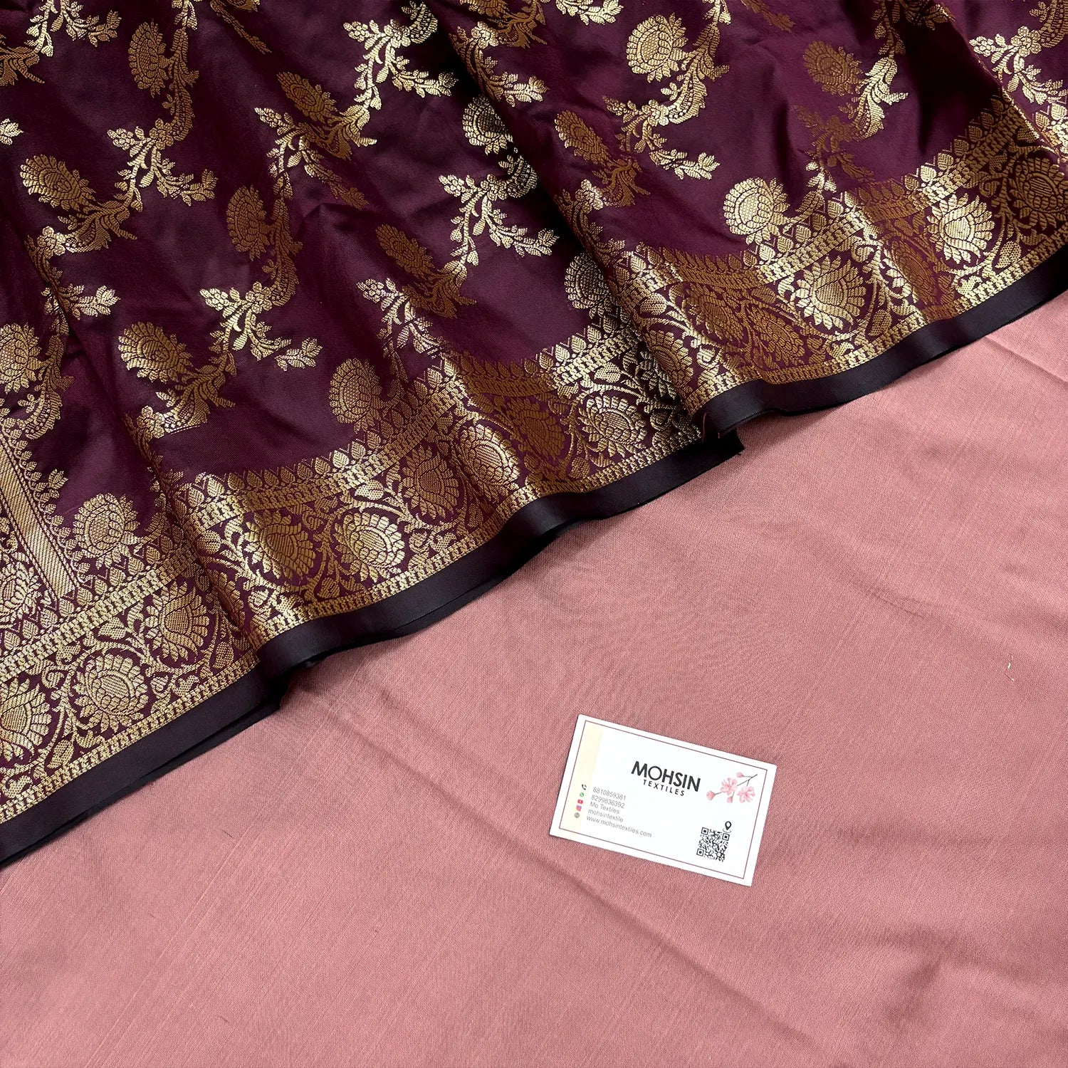 Dusty Peach and Wine Plain Semi Katan Silk Banarasi Silk Suit