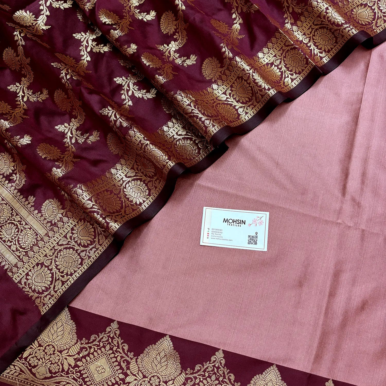 Dusty Peach and Wine Plain Semi Katan Silk Banarasi Silk Suit