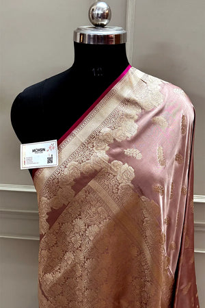 Dusty Peach Kanak Buti Katan Mashru Silk Banarasi Saree