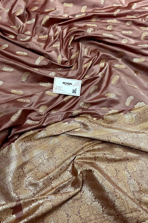 Dusty Peach Kanak Buti Katan Mashru Silk Banarasi Saree