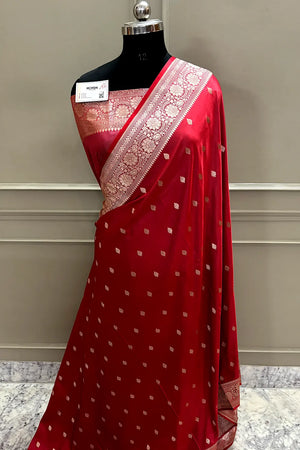 Dusty Peach Mario Patti Katan Mashru Silk Banarasi Saree